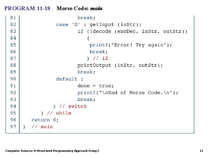 PROGRAM 11 -18 Morse Code: main Computer Science: A Structured Programming Approach Using C