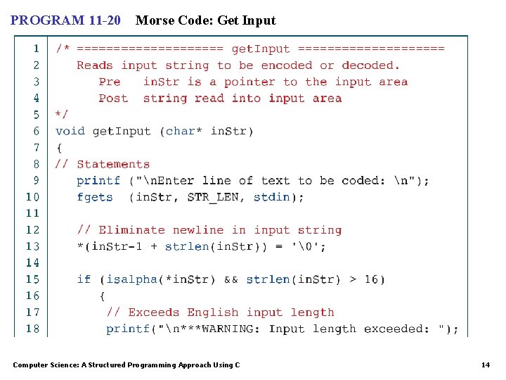 PROGRAM 11 -20 Morse Code: Get Input Computer Science: A Structured Programming Approach Using