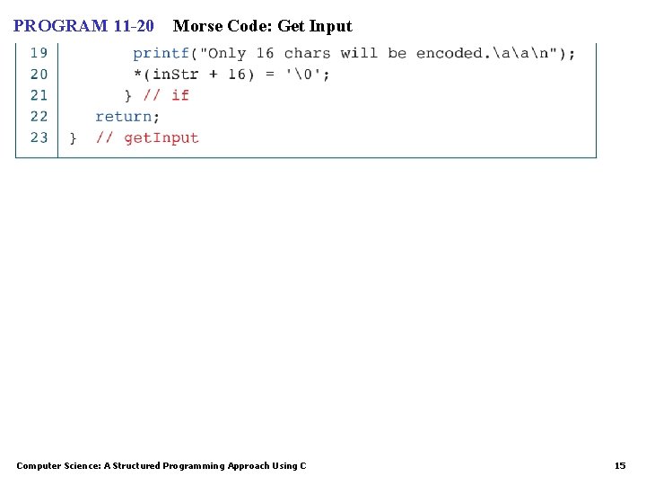 PROGRAM 11 -20 Morse Code: Get Input Computer Science: A Structured Programming Approach Using