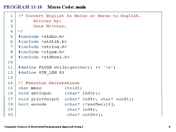 PROGRAM 11 -18 Morse Code: main Computer Science: A Structured Programming Approach Using C