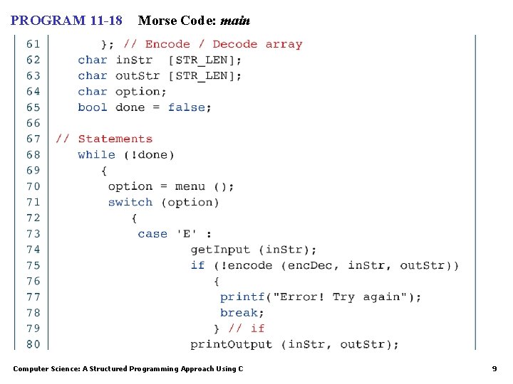 PROGRAM 11 -18 Morse Code: main Computer Science: A Structured Programming Approach Using C