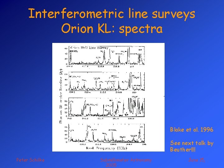 Interferometric line surveys Orion KL: spectra Blake et al. 1996 See next talk by