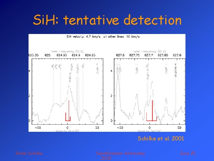 Si. H: tentative detection Schilke et al. 2001 Peter Schilke Submillimeter Astronomy 2005 June