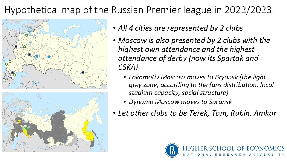 Hypothetical map of the Russian Premier league in 2022/2023 • All 4 cities are