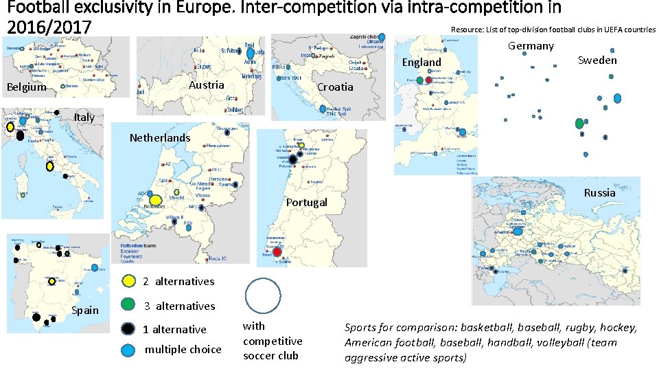 Football exclusivity in Europe. Inter-competition via intra-competition in Resource: List of top-division football clubs