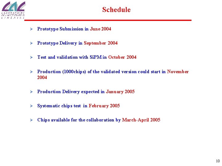 Schedule Ø Prototype Submission in June 2004 Ø Prototype Delivery in September 2004 Ø