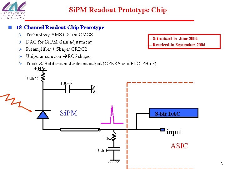 Si. PM Readout Prototype Chip n 18 -Channel Readout Chip Prototype Ø Ø Ø