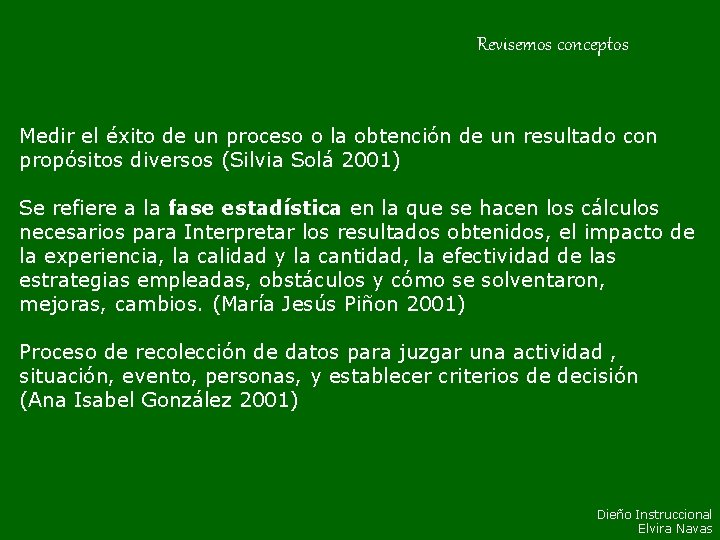Revisemos conceptos Medir el éxito de un proceso o la obtención de un resultado Revisemos conceptos Medir el éxito de un proceso o la obtención de un resultado