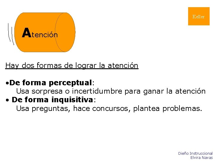 Keller Atención Hay dos formas de lograr la atención • De forma perceptual: Usa Keller Atención Hay dos formas de lograr la atención • De forma perceptual: Usa