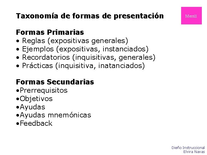 Taxonomía de formas de presentación Dick Merrill & Caey Formas Primarias • Reglas (expositivas Taxonomía de formas de presentación Dick Merrill & Caey Formas Primarias • Reglas (expositivas