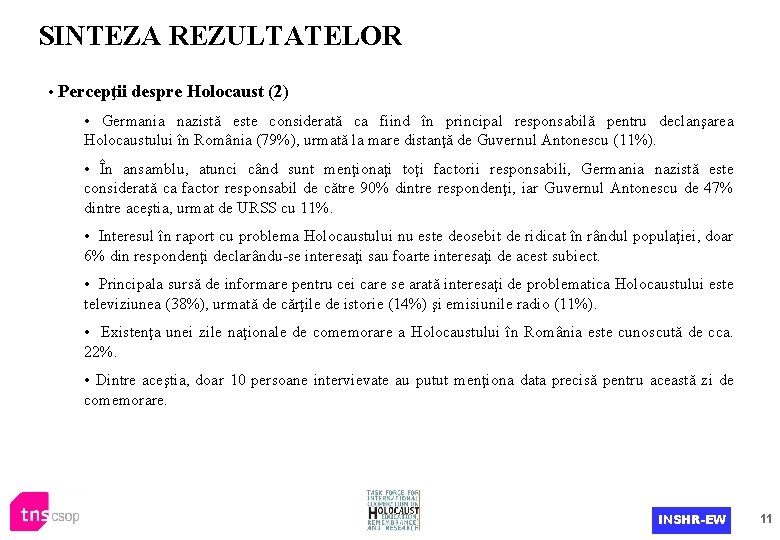 SINTEZA REZULTATELOR • Percepţii despre Holocaust (2) • Germania nazistă este considerată ca fiind