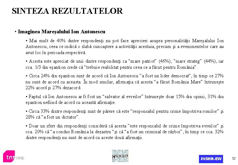 SINTEZA REZULTATELOR • Imaginea Mareşalului Ion Antonescu • Mai mult de 40% dintre respondenţi