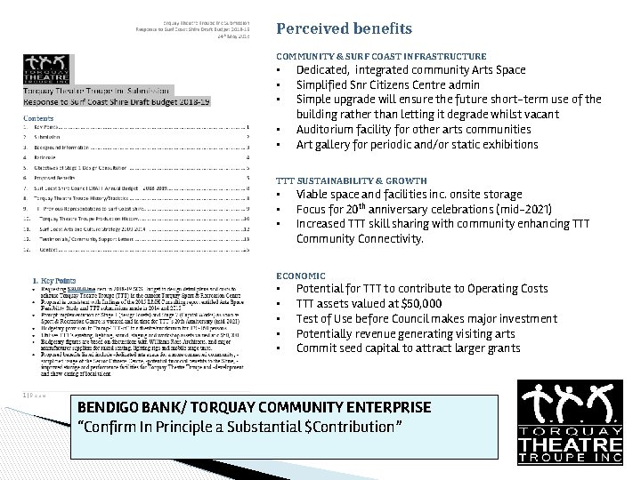 Perceived benefits COMMUNITY & SURF COAST INFRASTRUCTURE • • • Dedicated, integrated community Arts Perceived benefits COMMUNITY & SURF COAST INFRASTRUCTURE • • • Dedicated, integrated community Arts
