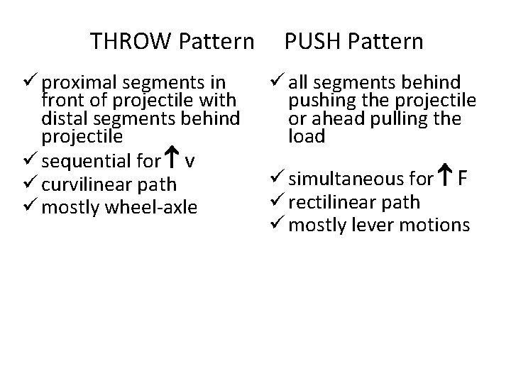 THROW Pattern ü proximal segments in front of projectile with distal segments behind projectile