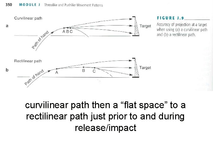 curvilinear path then a “flat space” to a rectilinear path just prior to and