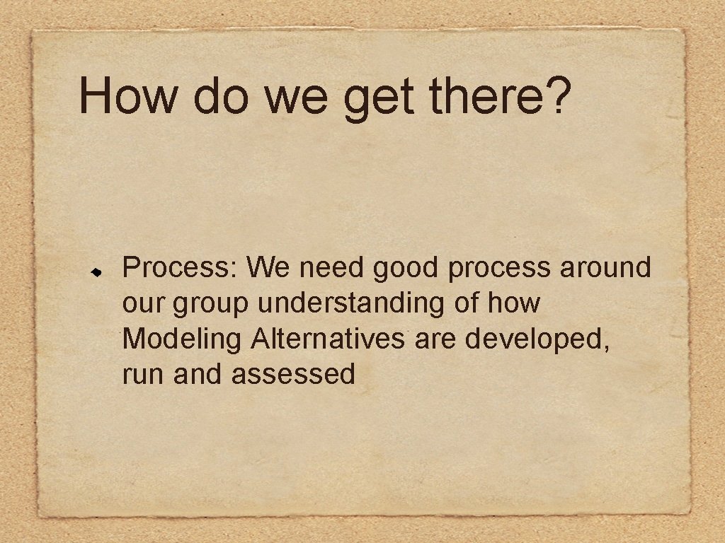 How do we get there? Process: We need good process around our group understanding