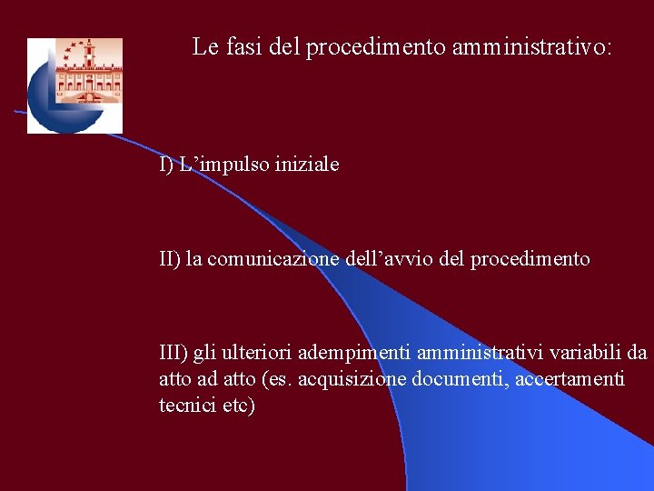 Le fasi del procedimento amministrativo: I) L’impulso iniziale II) la comunicazione dell’avvio del procedimento