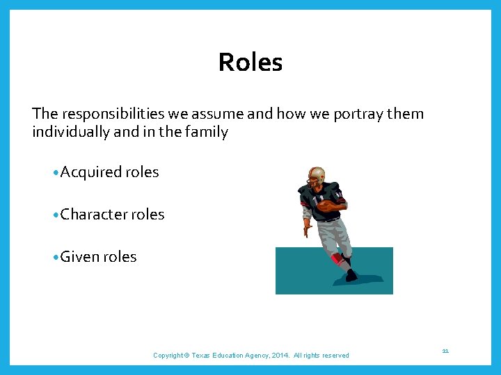 Roles The responsibilities we assume and how we portray them individually and in the