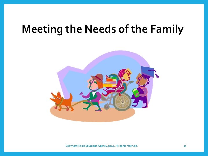 Meeting the Needs of the Family Copyright Texas Education Agency, 2014. All rights reserved.