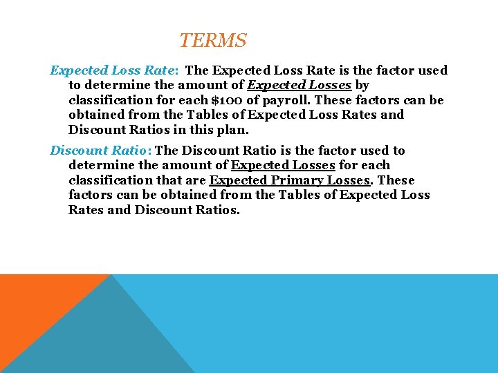 TERMS Expected Loss Rate: The Expected Loss Rate is the factor used to determine