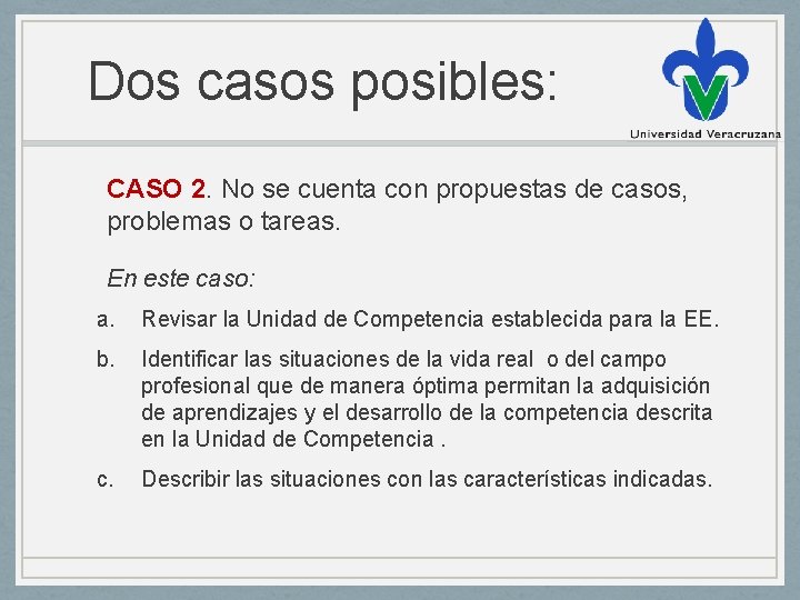 Dos casos posibles: CASO 2. No se cuenta con propuestas de casos, problemas o