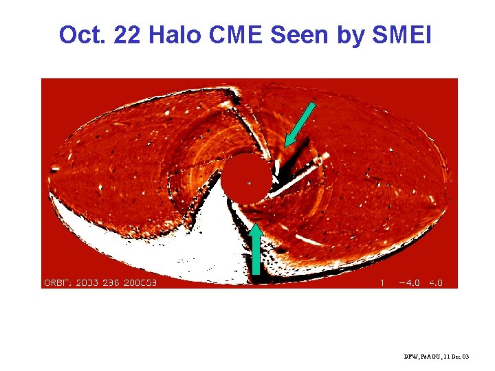 Oct. 22 Halo CME Seen by SMEI DFW, Fa. AGU, 11 Dec 03 