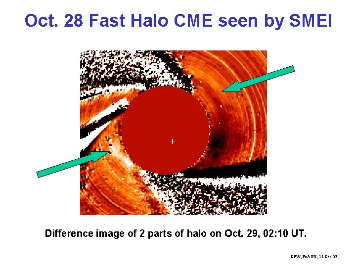 Oct. 28 Fast Halo CME seen by SMEI Difference image of 2 parts of
