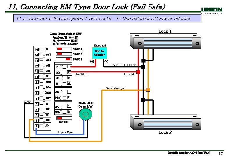 11. Connecting EM Type Door Lock (Fail Safe) 11. 3. Connect with One system/
