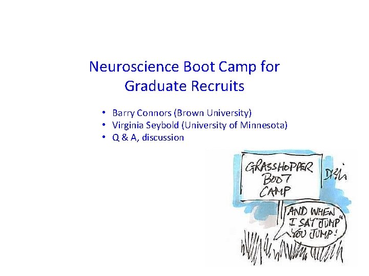 Neuroscience Boot Camp for Graduate Recruits • Barry Connors (Brown University) • Virginia Seybold