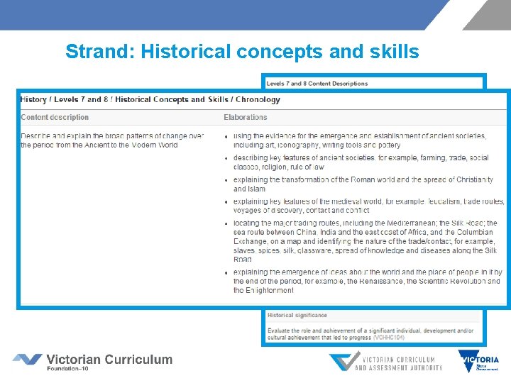 Strand: Historical concepts and skills • In Levels 7 -10 the Overviews are now