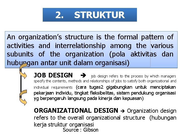 2. STRUKTUR An organization’s structure is the formal pattern of activities and interrelationship among