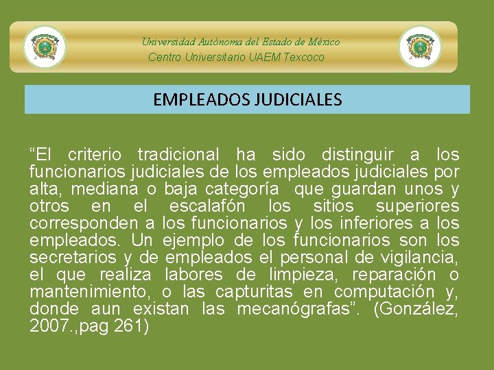 Universidad Autónoma del Estado de México Centro Universitario UAEM Texcoco EMPLEADOS JUDICIALES “El criterio