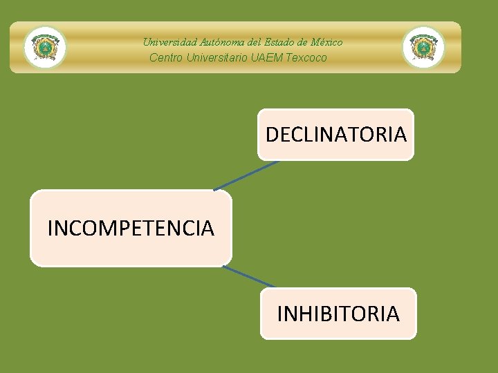 Universidad Autónoma del Estado de México Centro Universitario UAEM Texcoco DECLINATORIA INCOMPETENCIA INHIBITORIA 