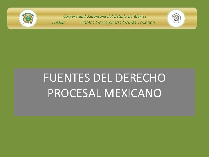 Universidad Autónoma del Estado de México UAEM Centro Universitario UAEM Texcoco FUENTES DEL DERECHO