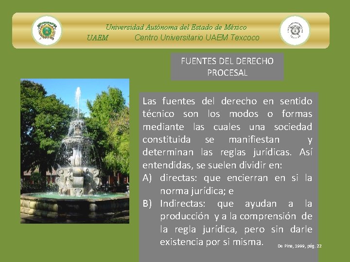 Universidad Autónoma del Estado de México UAEM Centro Universitario UAEM Texcoco FUENTES DEL DERECHO