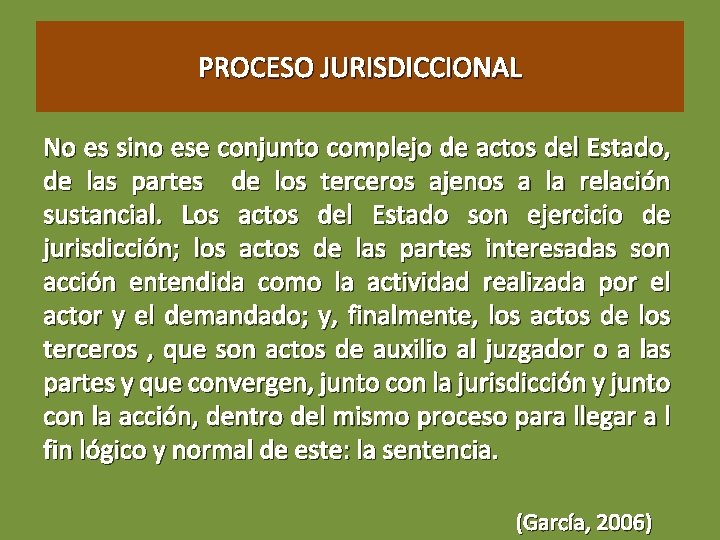 PROCESO JURISDICCIONAL No es sino ese conjunto complejo de actos del Estado, de las