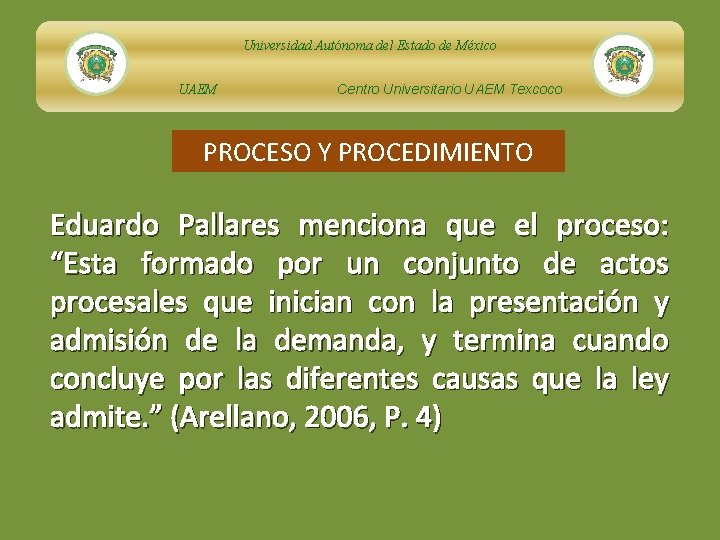 Universidad Autónoma del Estado de México UAEM Centro Universitario UAEM Texcoco PROCESO Y PROCEDIMIENTO