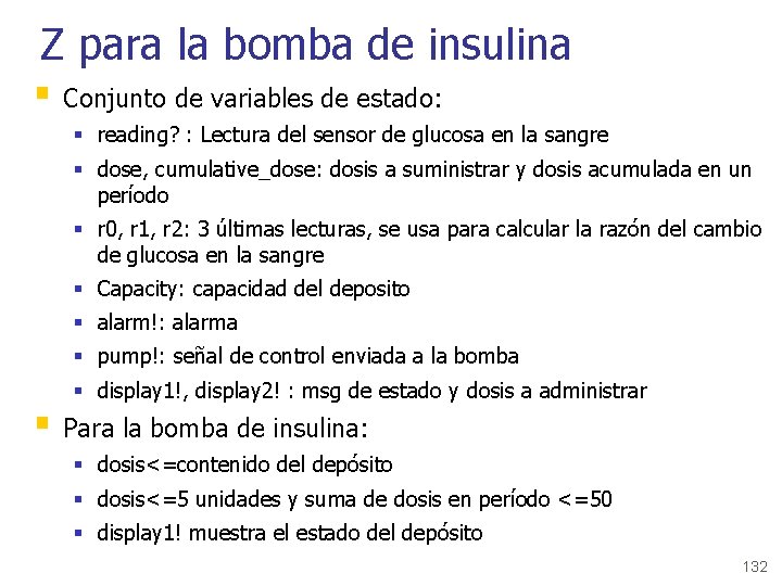 Z para la bomba de insulina § Conjunto de variables de estado: § reading?