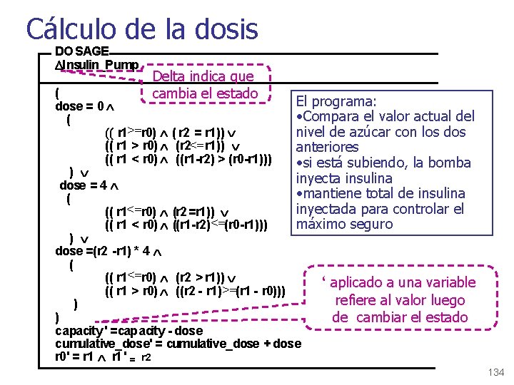 Cálculo de la dosis DOSAGE DInsulin_Pump Delta indica que cambia el estado ( El