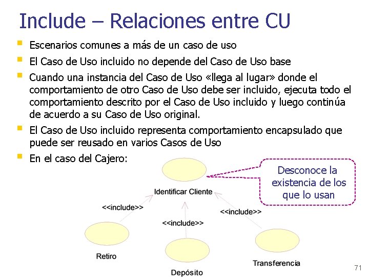 Include – Relaciones entre CU § § § Escenarios comunes a más de un