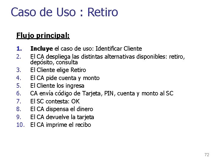 Caso de Uso : Retiro Flujo principal: 1. 2. Incluye el caso de uso: