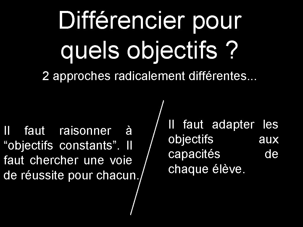 Différencier pour quels objectifs ? 2 approches radicalement différentes. . . Il faut raisonner