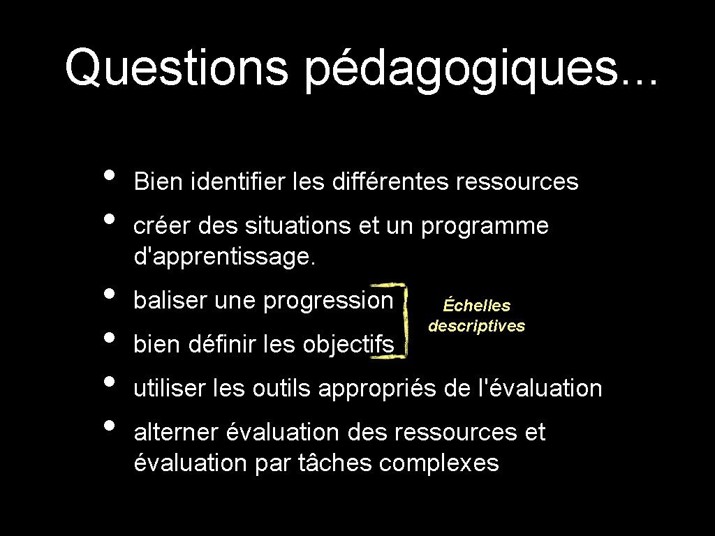 Questions pédagogiques. . . • • • Bien identifier les différentes ressources créer des