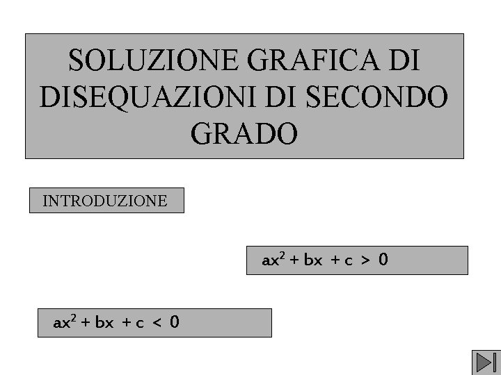 SOLUZIONE GRAFICA DI DISEQUAZIONI DI SECONDO GRADO INTRODUZIONE ax 2 + bx + c