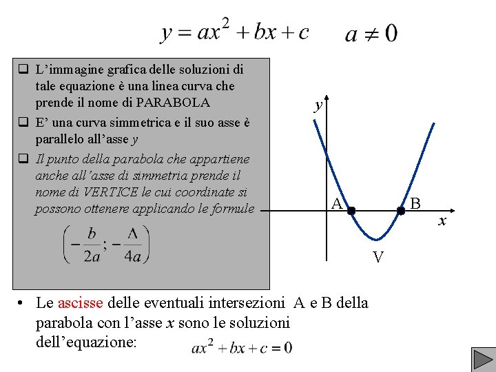 q L’immagine grafica delle soluzioni di tale equazione è una linea curva che prende