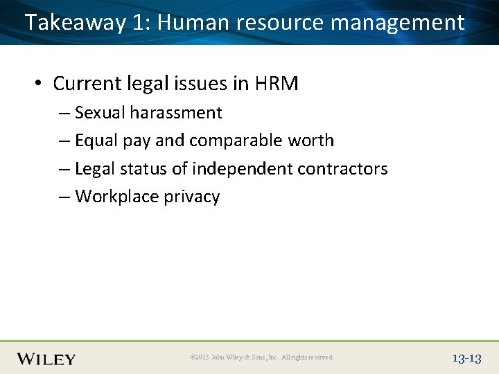 Place Slide Title Text Here Takeaway 1: Human resource management • Current legal issues