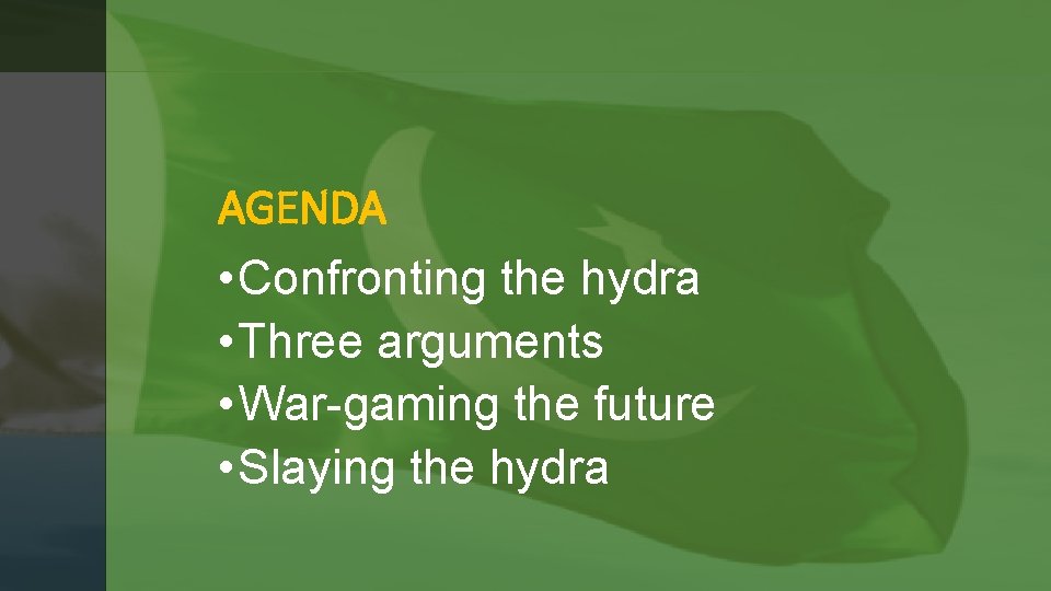 AGENDA • Confronting the hydra • Three arguments • War-gaming the future • Slaying