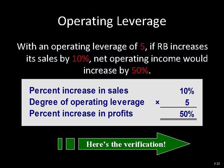 Operating Leverage With an operating leverage of 5, if RB increases its sales by