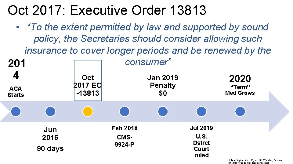 Oct 2017: Executive Order 13813 • “To the Order extent 13813 permitted by law