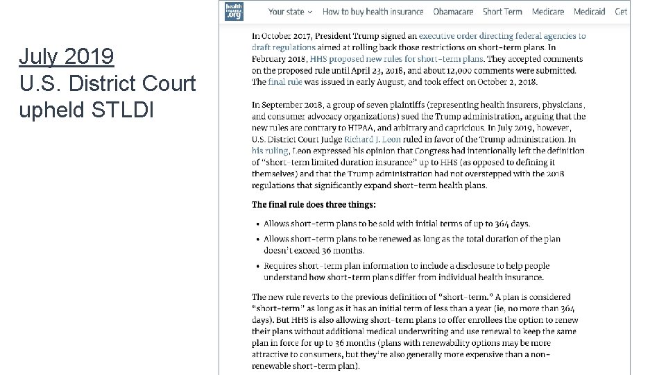 July 2019 U. S. District Court upheld STLDI 31 